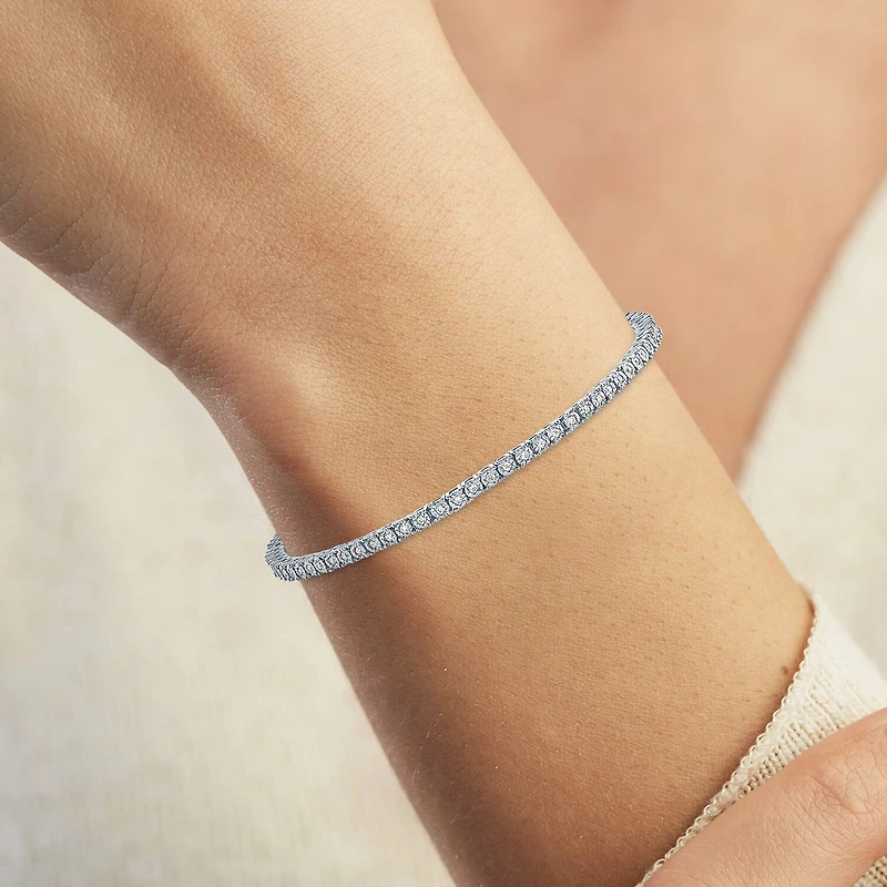 G-H / Si2-I1) Womens 1 CT. T.W. Lab Grown White Diamond Pure Silver Over Brass 7.25 Inch Tennis Bracelet