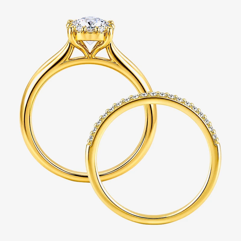 Surrounded by Love (H / I1-I2) Womens 1/2 CT. T.W. Lab Grown White Diamond Sterling Silver Round Halo Bridal Set