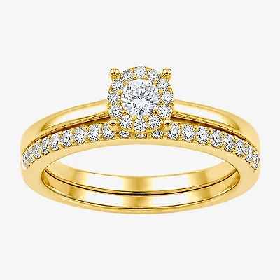 Surrounded by Love (H / I1-I2) Womens 1/2 CT. T.W. Lab Grown White Diamond Sterling Silver Round Halo Bridal Set