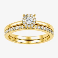 Surrounded by Love (H / I1-I2) Womens 1/2 CT. T.W. Lab Grown White Diamond Sterling Silver Round Halo Bridal Set