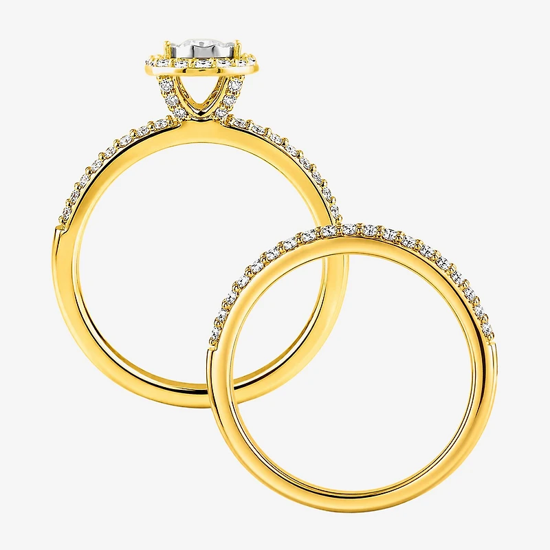 Surrounded by Love (H / I1-I2) Womens 5/8 CT. T.W. Lab Grown White Diamond 14K Gold Over Silver Oval Side Stone Bridal Set