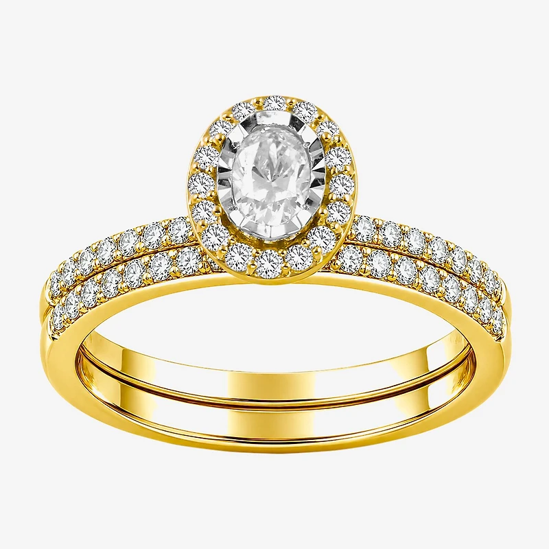 Surrounded by Love (H / I1-I2) Womens 5/8 CT. T.W. Lab Grown White Diamond 14K Gold Over Silver Oval Side Stone Bridal Set