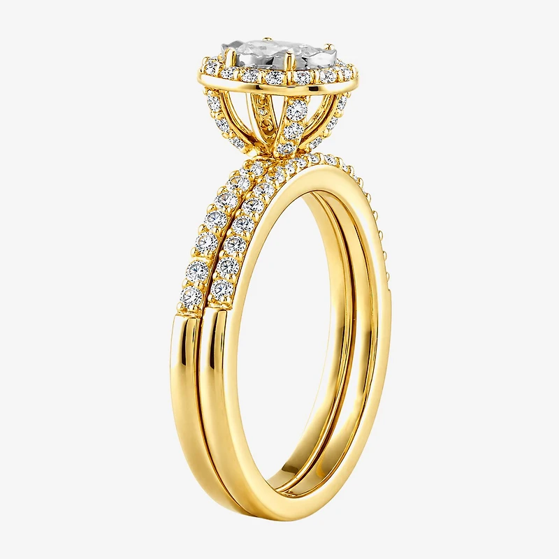 Surrounded by Love (H / I1-I2) Womens 5/8 CT. T.W. Lab Grown White Diamond 14K Gold Over Silver Oval Side Stone Bridal Set