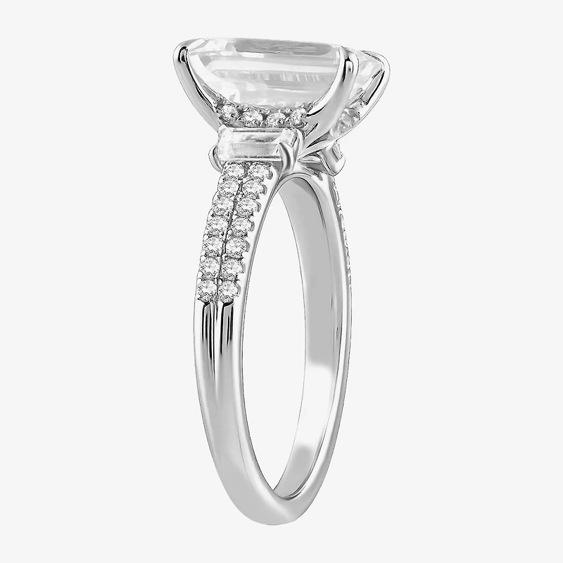 (F / Si2) Womens 2 1/3 CT. T.W. Lab Grown White Diamond 10K Gold Side Stone 3-Stone Engagement Ring