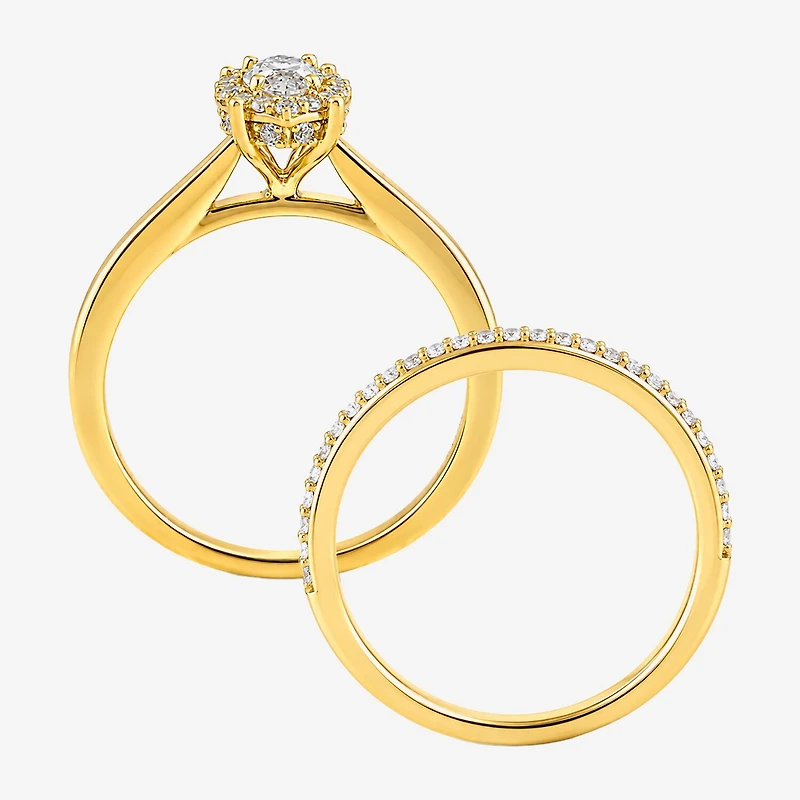 Surrounded by Love (H / I1-I2) Womens 3/4 CT. T.W. Lab Grown White Diamond Sterling Silver Marquise Halo Bridal Set
