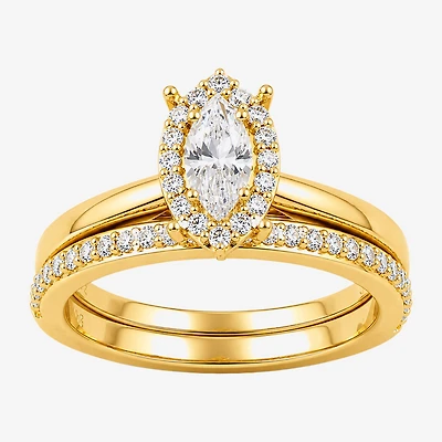 Surrounded by Love (H / I1-I2) Womens 3/4 CT. T.W. Lab Grown White Diamond Sterling Silver Marquise Halo Bridal Set