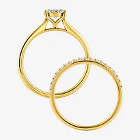 Surrounded by Love (H / I1-I2) Womens 1/2 CT. T.W. Lab Grown White Diamond Sterling Silver Oval Halo Bridal Set