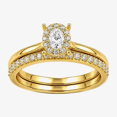 Surrounded by Love (H / I1-I2) Womens 1/2 CT. T.W. Lab Grown White Diamond Sterling Silver Oval Halo Bridal Set