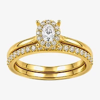 Surrounded by Love (H / I1-I2) Womens 1/2 CT. T.W. Lab Grown White Diamond Sterling Silver Oval Halo Bridal Set