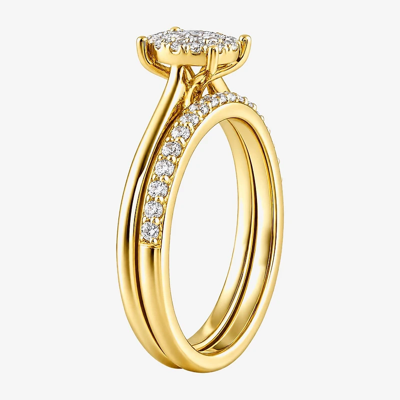 Surrounded by Love (H / I1-I2) Womens 1/2 CT. T.W. Lab Grown White Diamond Sterling Silver Oval Halo Bridal Set