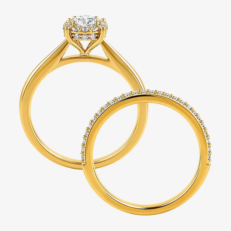 Surrounded by Love (H / I1-I2) Womens 3/4 CT. T.W. Lab Grown White Diamond Sterling Silver Round Side Stone Halo Bridal Set
