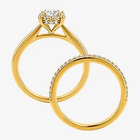 Surrounded by Love (H / I1-I2) Womens 3/4 CT. T.W. Lab Grown White Diamond Sterling Silver Round Side Stone Halo Bridal Set