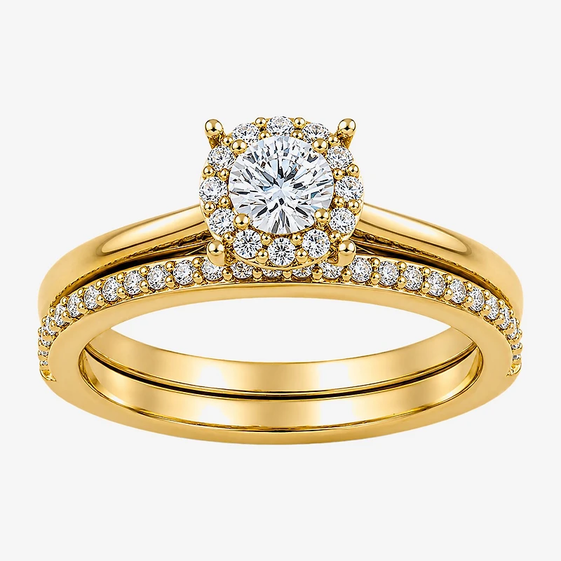 Surrounded by Love (H / I1-I2) Womens 3/4 CT. T.W. Lab Grown White Diamond Sterling Silver Round Side Stone Halo Bridal Set