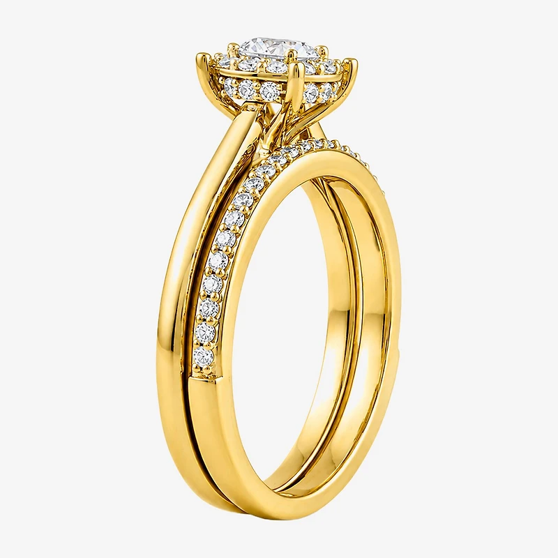 Surrounded by Love (H / I1-I2) Womens 3/4 CT. T.W. Lab Grown White Diamond Sterling Silver Round Side Stone Halo Bridal Set