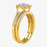 (H / I1-I2) Womens 1 CT. T.W. Lab Grown White Diamond Sterling Silver Round Side Stone Halo Bridal Set