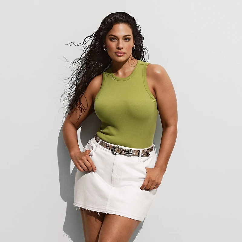 Ashley Graham Women's Plus Denim Mini Skirt