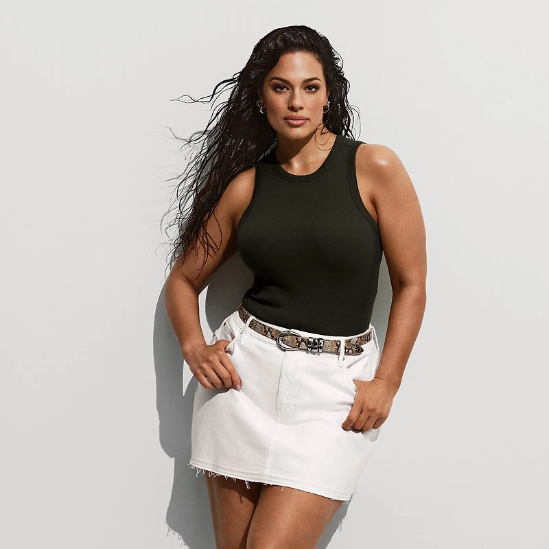 Ashley Graham Women's Plus High Neck Rib Tank