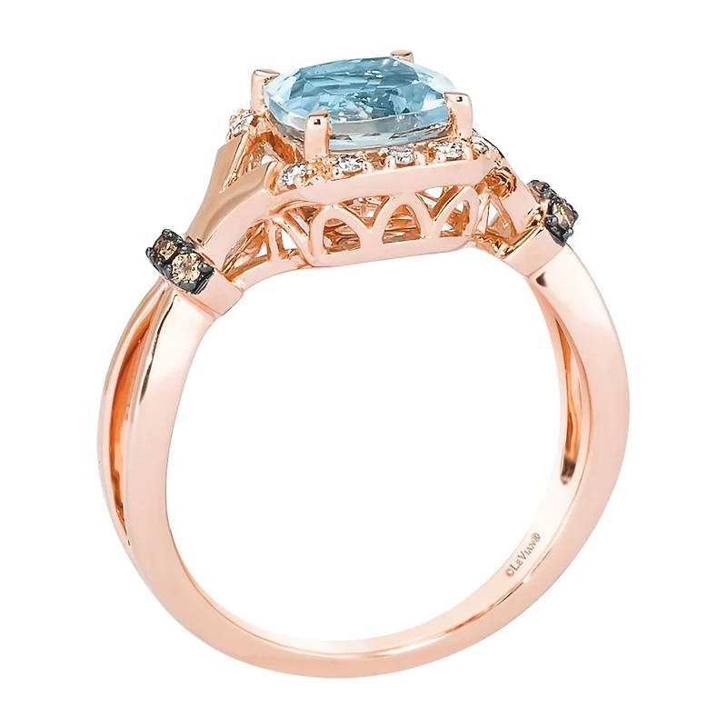 Le Vian® Grand Sample Sale™ Ring featuring 1 1/5 CT. Sea Blue Aquamarine® 1/15 Nude Diamonds™ 1/20 Chocolate Diamonds® set 14K Strawberry Gold®