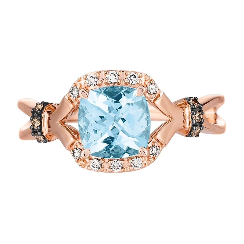 Le Vian® Grand Sample Sale™ Ring featuring 1 1/5 CT. Sea Blue Aquamarine® 1/15 Nude Diamonds™ 1/20 Chocolate Diamonds® set 14K Strawberry Gold®