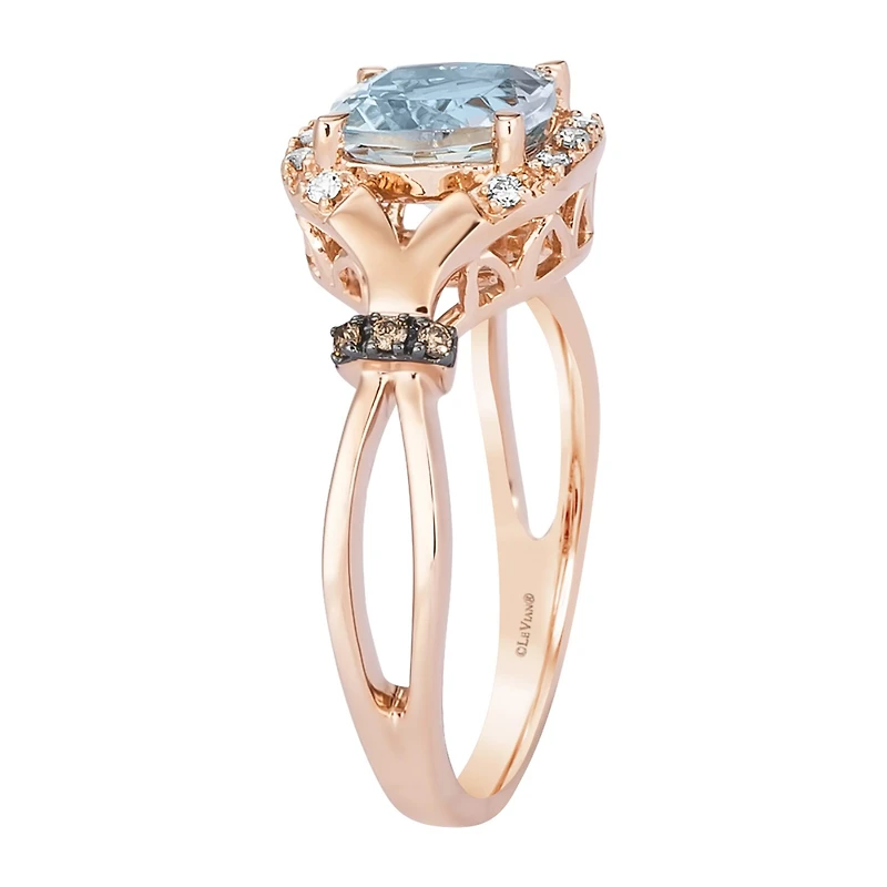 Le Vian® Grand Sample Sale™ Ring featuring 1 1/5 CT. Sea Blue Aquamarine® 1/15 Nude Diamonds™ 1/20 Chocolate Diamonds® set 14K Strawberry Gold®