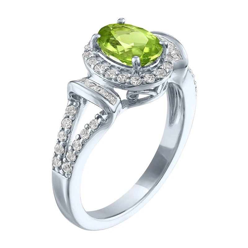 Womens Genuine Green Peridot Sterling Silver Cocktail Ring