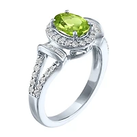 Womens Genuine Green Peridot Sterling Silver Cocktail Ring