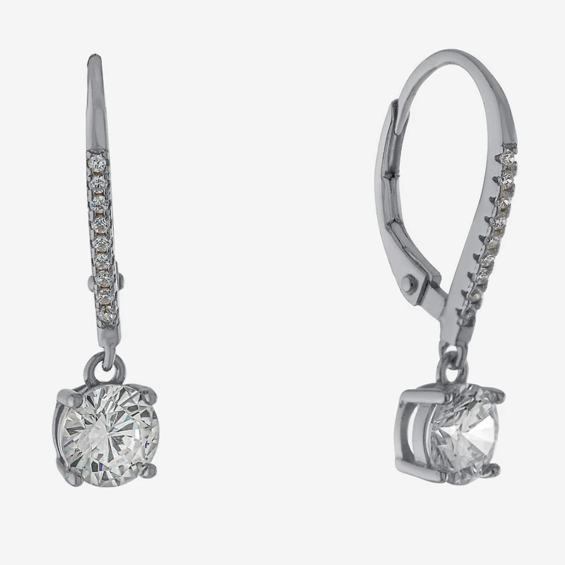 Silver Treasures Womens Cubic Zirconia Sterling Silver Round Drop Earrings