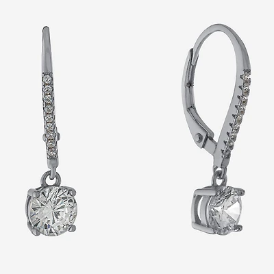 Silver Treasures Womens Cubic Zirconia Sterling Silver Round Drop Earrings