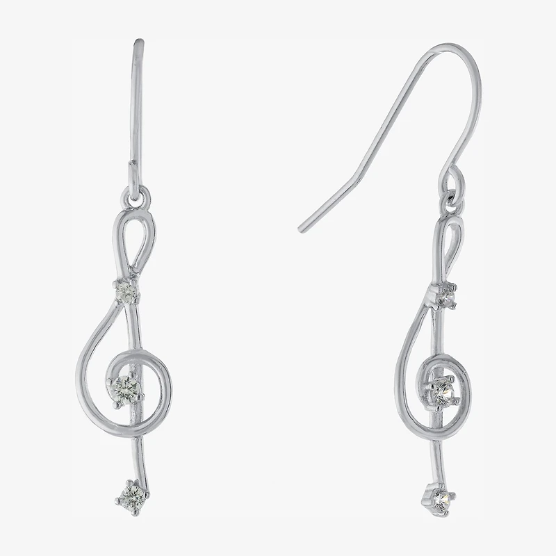Silver Treasures Music Note Womens Cubic Zirconia Sterling Silver Round Drop Earrings