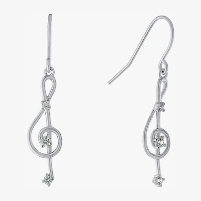 Silver Treasures Music Note Womens Cubic Zirconia Sterling Silver Round Drop Earrings