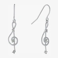 Silver Treasures Music Note Womens Cubic Zirconia Sterling Silver Round Drop Earrings
