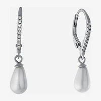 Silver Treasures Womens Simulated Pearl Sterling Silver Round Drop Earrings