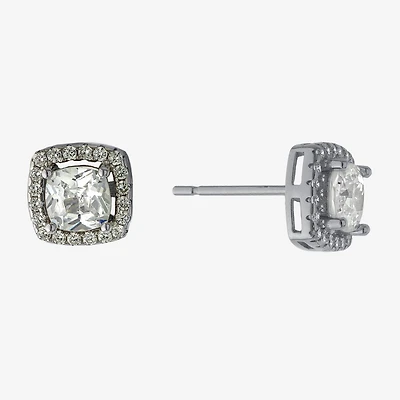 Silver Treasures Cubic Zirconia Sterling Silver 7.8mm Square Stud Earrings