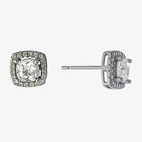 Silver Treasures Cubic Zirconia Sterling Silver 7.8mm Square Stud Earrings