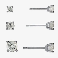 Silver Treasures Womens Cubic Zirconia Sterling Silver Round Pair Earring Set