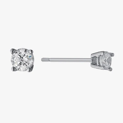 Silver Treasures Cubic Zirconia Sterling Silver 3.8mm Round Stud Earrings