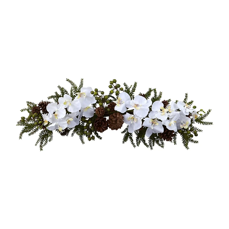 Nearly Natural 30" Phalaenopsis Orchid and Pine Swag