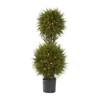 Nearly Natural 40in Cedar Double Ball Topiary Christmas Yard Art