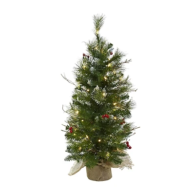 Nearly Natural 3 Foot With Berries Pre-Lit Christmas Tree