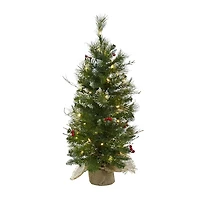 Nearly Natural 3 Foot With Berries Pre-Lit Christmas Tree