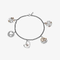 Footnotes Friends Womens Crystal Pure Silver Over Brass Stainless Steel Heart Star Charm Bracelet