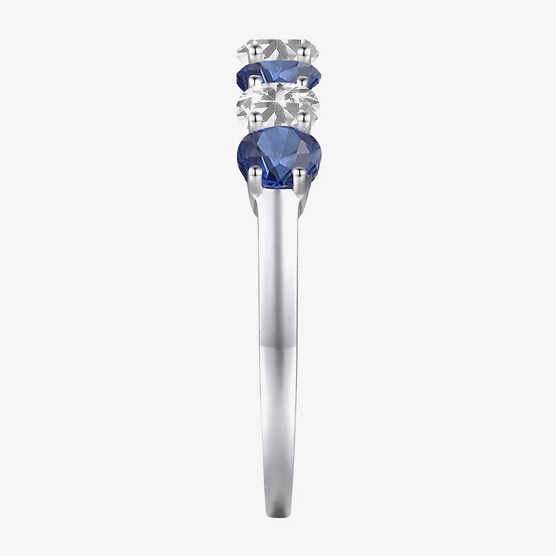 Gemstone & Lab-Created White Sapphire Sterling Silver Band
