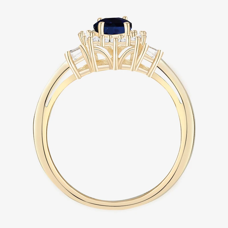 Gemstone & 1/4 C.T. T.W. Diamond 10K Gold Oval Halo Cocktail Ring