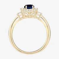 Gemstone & 1/4 C.T. T.W. Diamond 10K Gold Oval Halo Cocktail Ring
