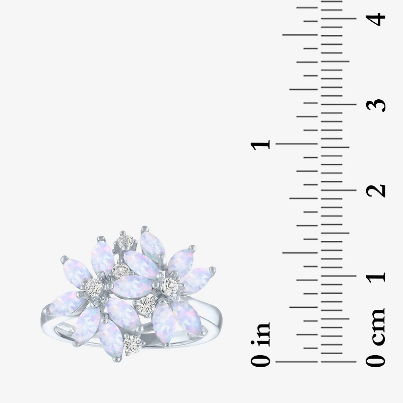 Womens Gemstone Sterling Silver Flower Cluster Cocktail Ring