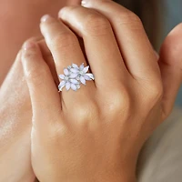 Womens Gemstone Sterling Silver Flower Cluster Cocktail Ring