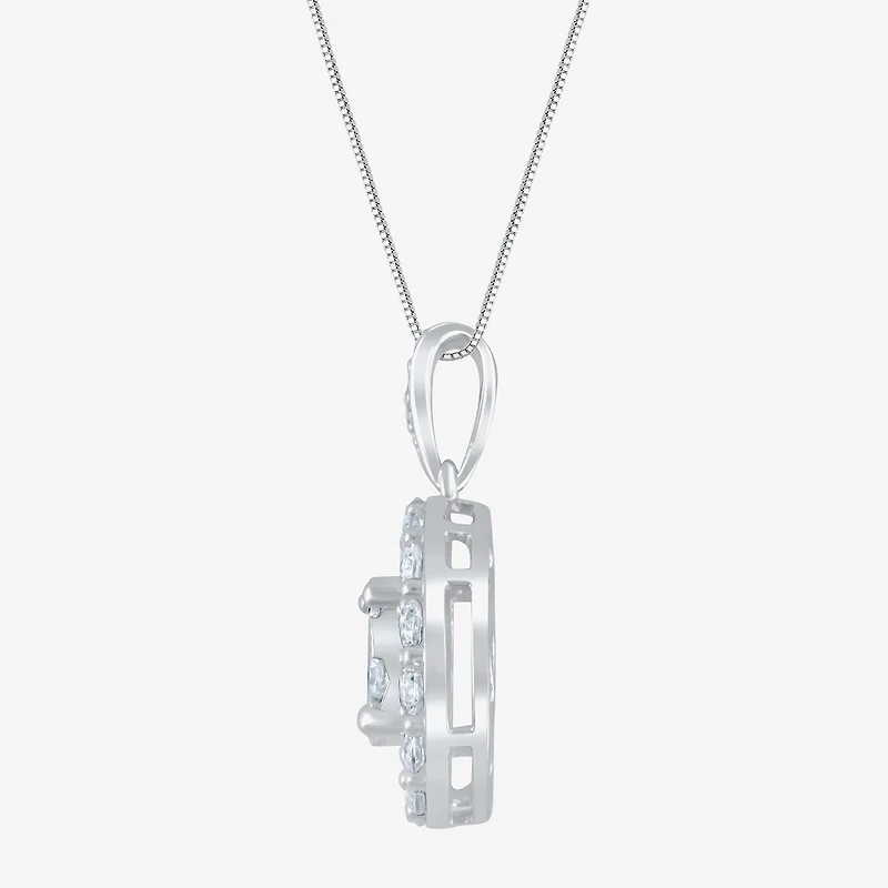 Diamond Blossom (G / Si2) Womens 1 CT. T.W. Lab Grown White Diamond 10K Gold Round 18 Inch Pendant Necklace