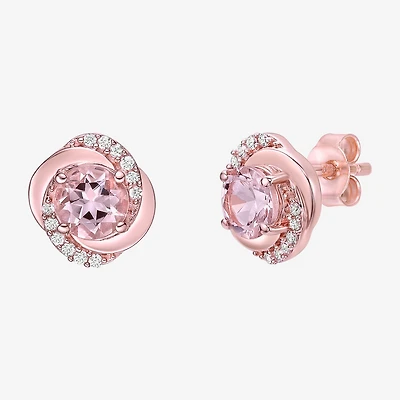 Genuine Pink Morganite 10K Gold 9mm Stud Earrings