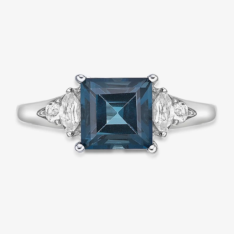 Womens Genuine Blue Topaz Sterling Silver Cocktail Ring