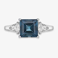 Womens Genuine Blue Topaz Sterling Silver Cocktail Ring